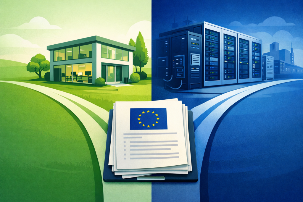 Diagram illustrating the diverging compliance cost paths for EU AI Act providers versus deployers among SMEs